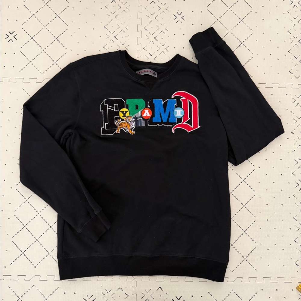 Mens‎ Y2K Black Pyramid Streetwear Embroidered Patch Logo Sweatshirt Size L